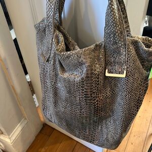 Gray and Brown Textured Tote Bags with Long Straps